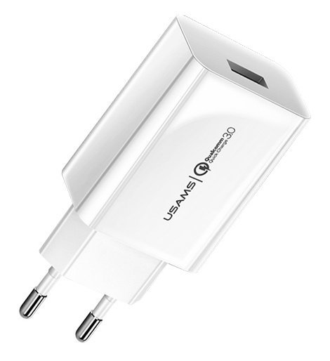 USAMS φορτιστής τοίχου T22, 1x USB, QC3.0 18W 3A, λευκός