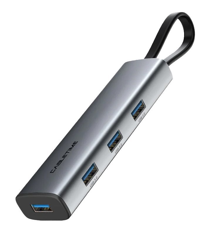 CABLETIME USB hub CT-HUBP4, 4x θυρών, 5Gbps, USB-C σύνδεση, γκρι