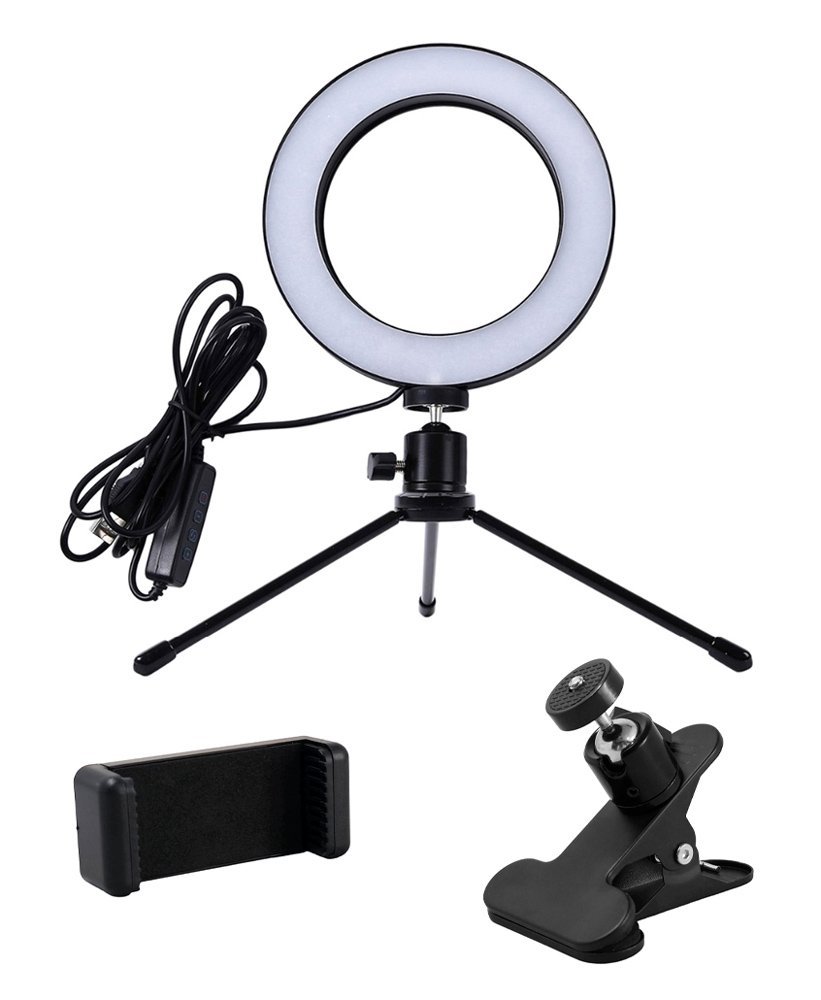 CABLETIME φωτιστικό δαχτυλίδι LED CT-LRL6-PB με μίνι τρίποδα & σφιγκτήρα, βάση smartphone, Φ16cm