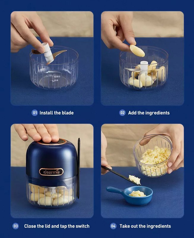 DEERMA πολυκόπτης JS100, επαναφορτιζόμενος , 150ml, 40W, 3 λεπίδες, μπλε - Image 3