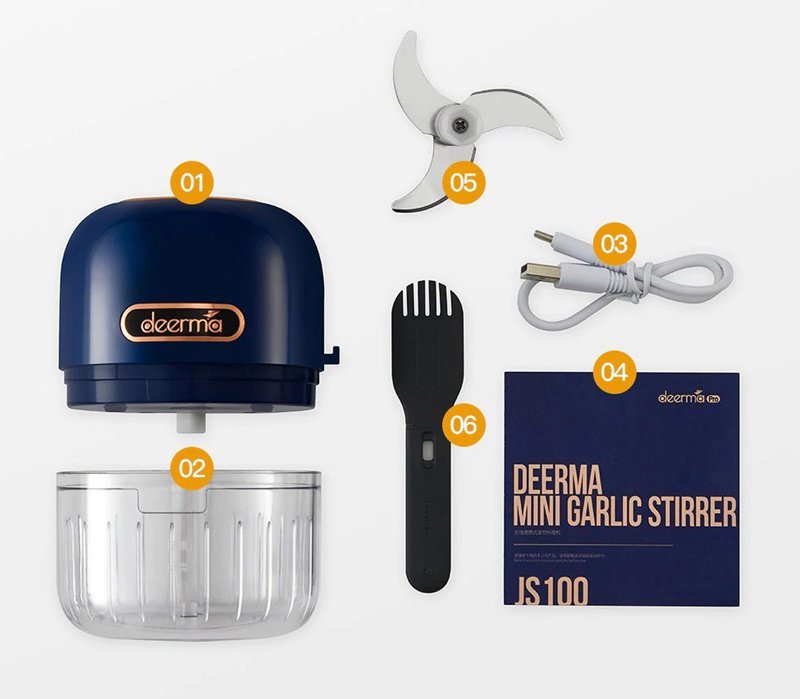 DEERMA πολυκόπτης JS100, επαναφορτιζόμενος , 150ml, 40W, 3 λεπίδες, μπλε - Image 4