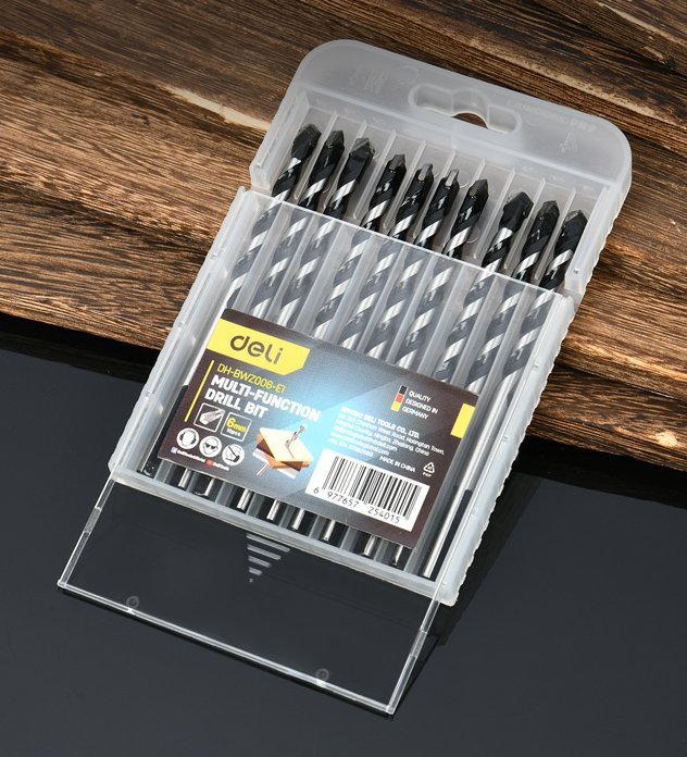 DELI σετ τρυπάνια DH-BWZ006-E1 για τοίχο/μέταλλο/ξύλο, 45# YG6X, 6x100mm, τρίπλευρο, 10τμχ - Image 2