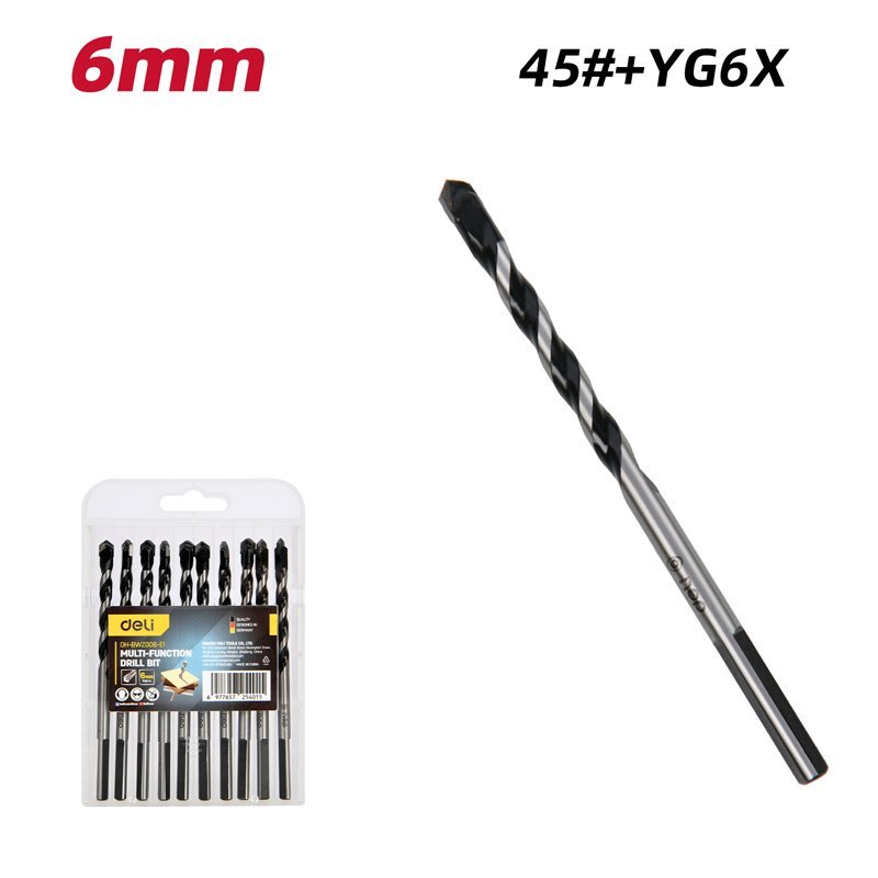 DELI σετ τρυπάνια DH-BWZ006-E1 για τοίχο/μέταλλο/ξύλο, 45# YG6X, 6x100mm, τρίπλευρο, 10τμχ - Image 3