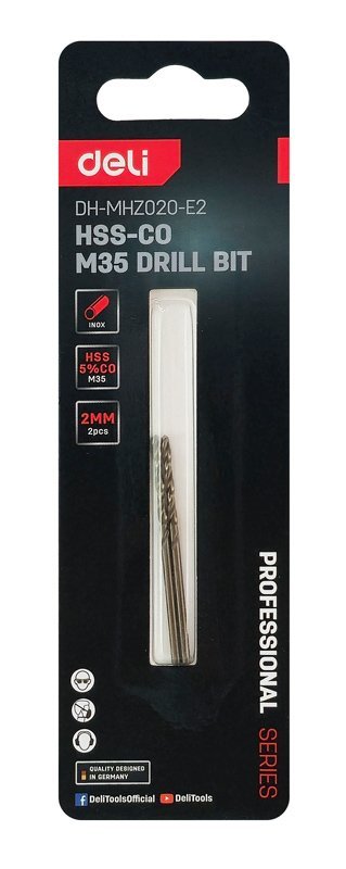 DELI σετ τρυπάνια DH-MHZ020-E2 για μέταλλο, M35 HSS 5% κοβαλτίου, DIN 388, 2x49mm, κυλινδρικό, 2τμχ - Image 3