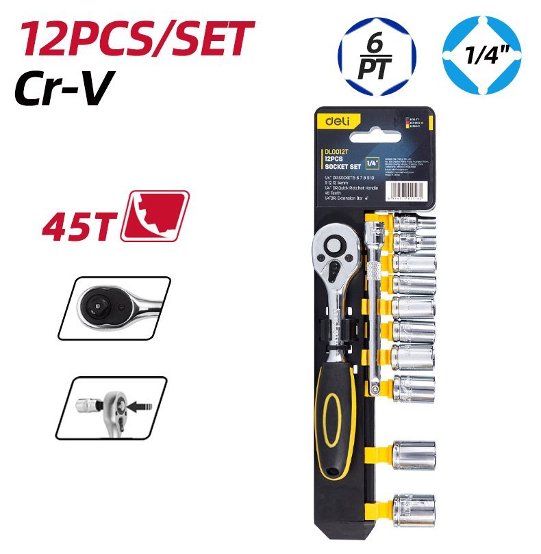 DELI σετ καστάνια με καρυδάκια DL0012T, 45 δόντια, 1/4", 150mm, 12τμχ - Image 8