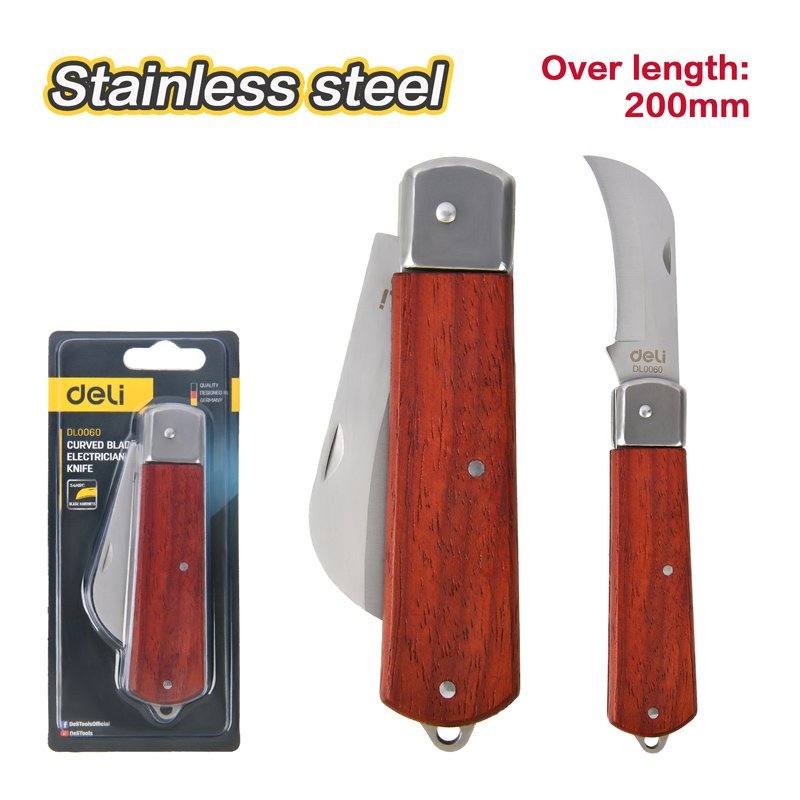 DELI σουγιάς DL0060 με ξύλινη λαβή, πτυσσόμενος, 200mm, καφέ - Image 4