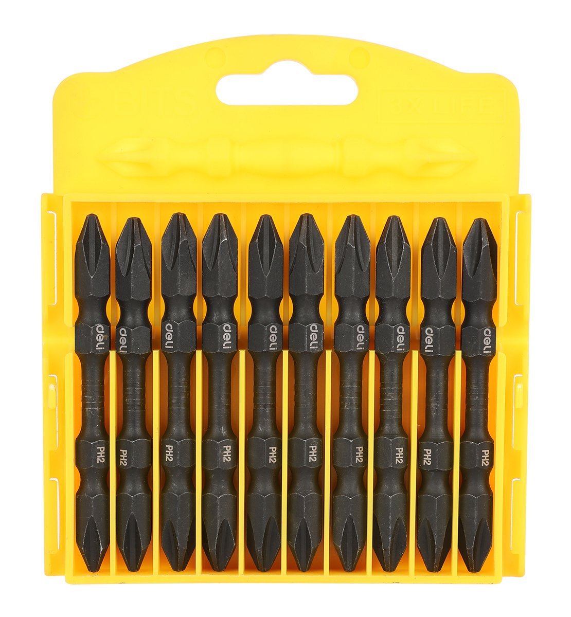 DELI σετ μύτες κατσαβιδιού DL252202 για δραπανοκατσάβιδο, διπλή κεφαλή, σταυρωτές, PH2x65mm, 10τμχ