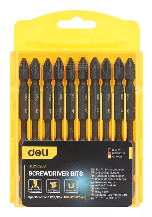 DELI μύτες κατσαβιδιού DL253202 για δράπανο, σταυρωτές, PH2x100mm, 10τμχ