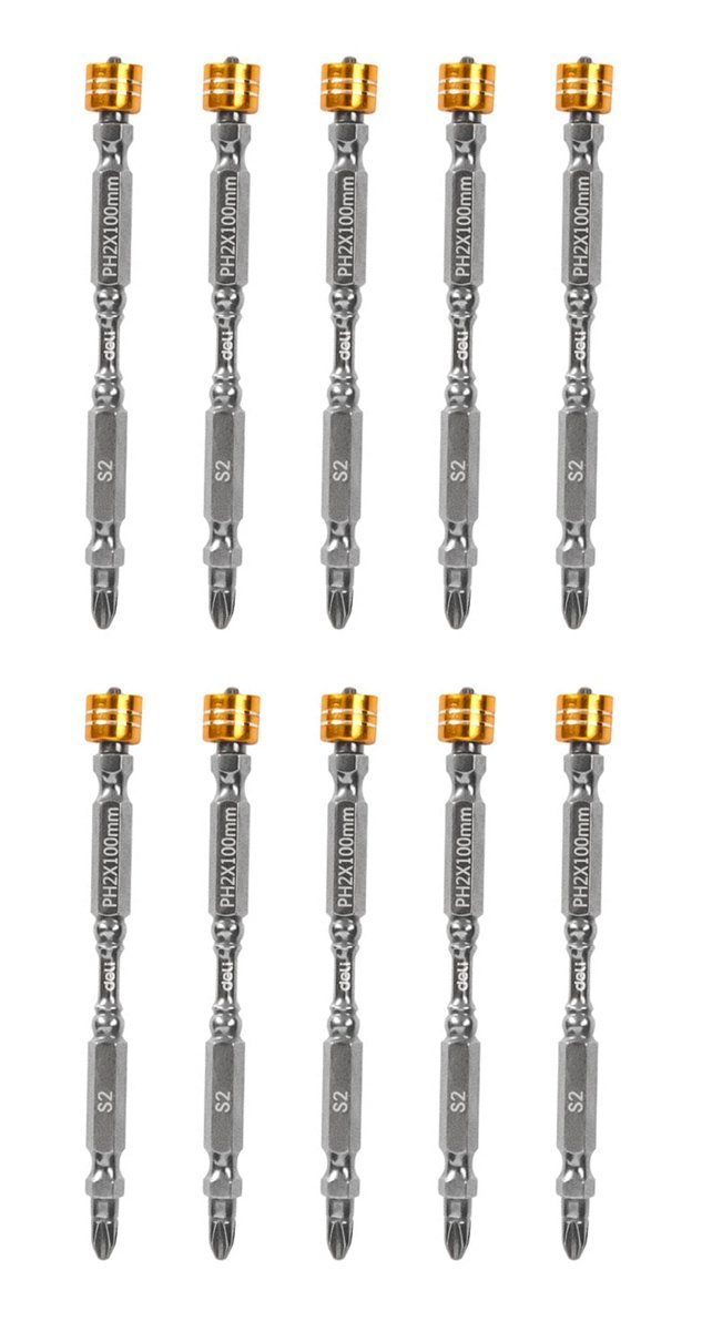 DELI σετ μύτες κατσαβιδιού DL255100 για δραπανοκατσάβιδο, διπλή κεφαλή, PH2x100mm, με μαγνητικό ring, 10τμχ