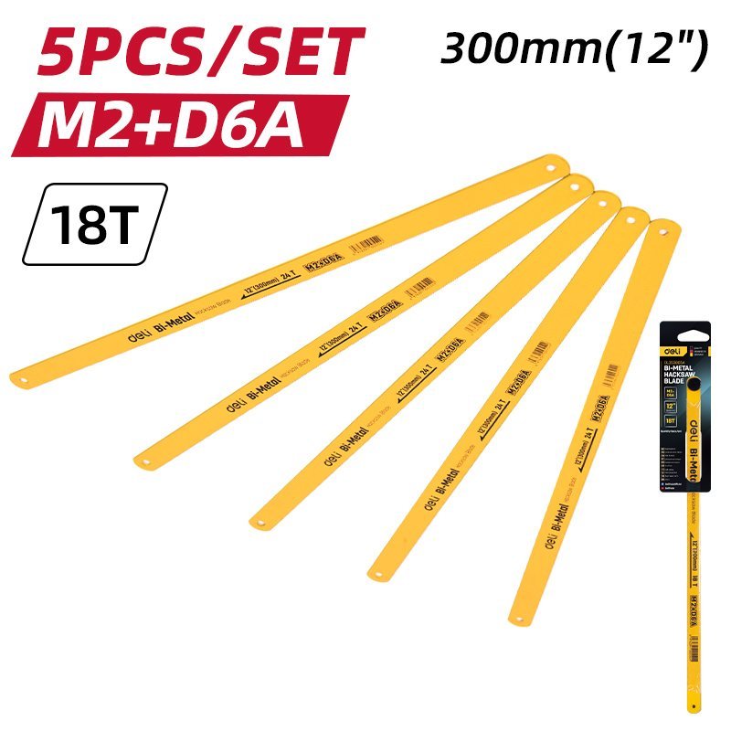 DELI σετ λάμες πριονιού σιδήρου/ξύλου DL353805A, 300mm, 18 TPI, 5τμχ - Image 3