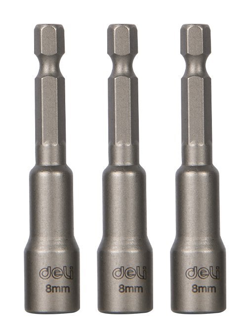 DELI σετ καρυδάκια DL4808T για δραπανοκατσάβιδο, μαγνητικά, 8mm, εξάγωνα, 3τμχ