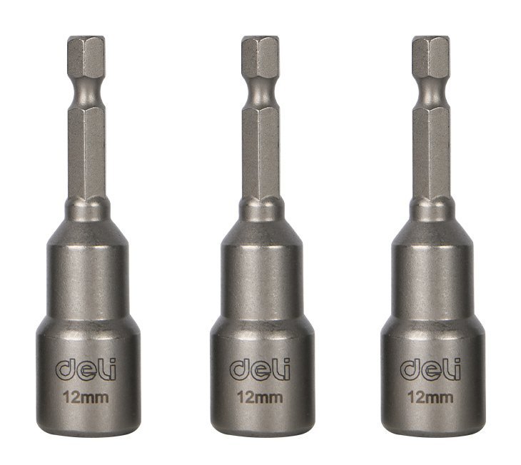 DELI σετ καρυδάκια DL4812T για δραπανοκατσάβιδο, μαγνητικά, 12mm, εξάγωνα, 3τμχ