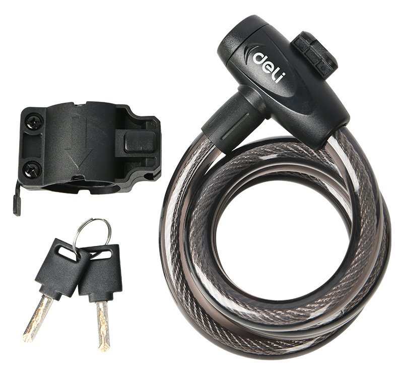 DELI κλειδαριά ποδηλάτου με κλειδί DL508062, Φ12mm, 1m, μαύρη
