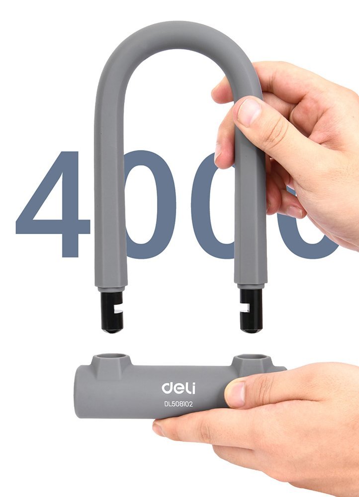 DELI κλειδαριά πέταλο ποδηλάτου με κλειδί DL508102, 126x196mm, γκρι - Image 2