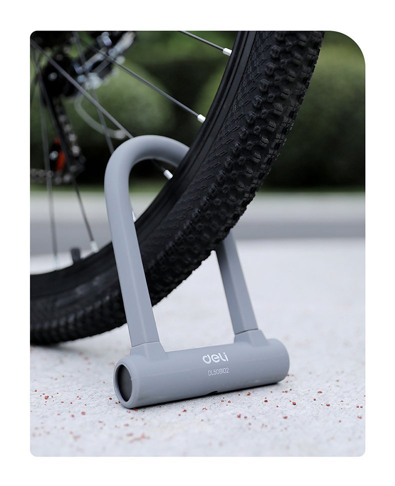 DELI κλειδαριά πέταλο ποδηλάτου με κλειδί DL508102, 126x196mm, γκρι - Image 3