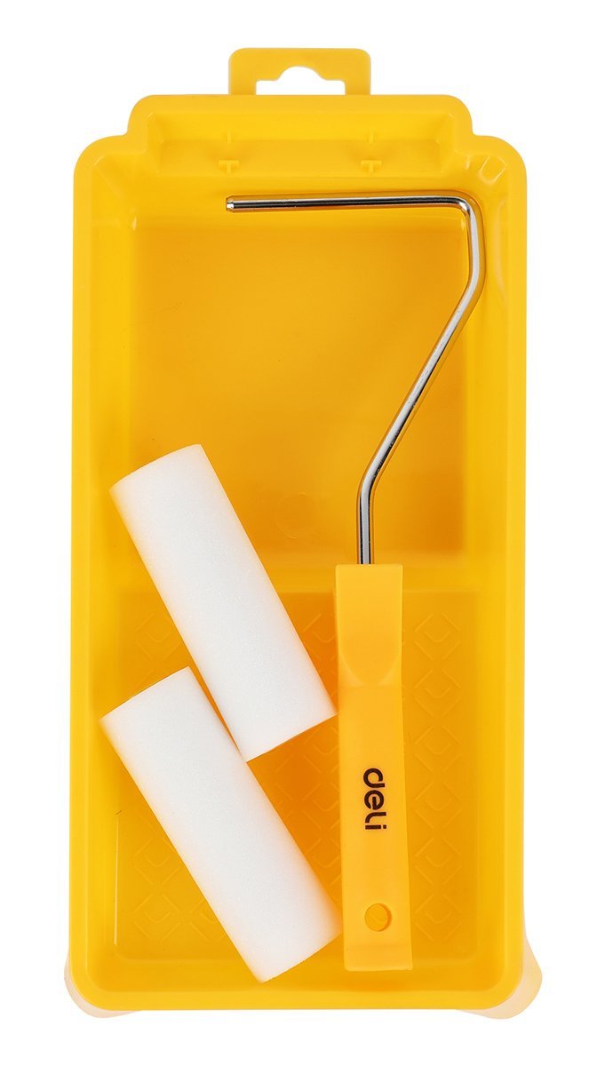 DELI σετ βαφής DL509704, 2x ρολά/λαβή/σκάφη, πολυεστερικός αφρός, 10mm, 100mm, 4τμχ