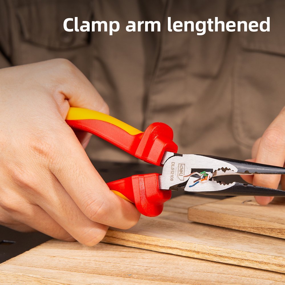 DELI μυτοτσίμπιδο ίσιο ηλεκτρολόγου DL512108 με αντιολισθητικές λαβές, VDE 1000V, 200mm - Image 2