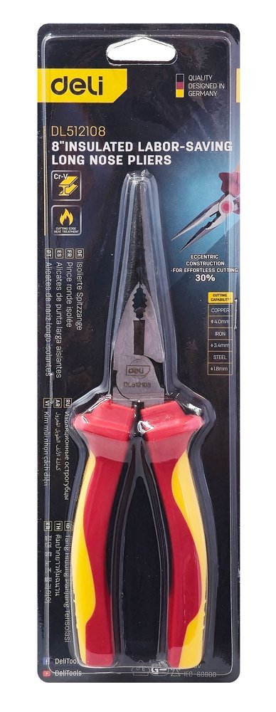 DELI μυτοτσίμπιδο ίσιο ηλεκτρολόγου DL512108 με αντιολισθητικές λαβές, VDE 1000V, 200mm - Image 4