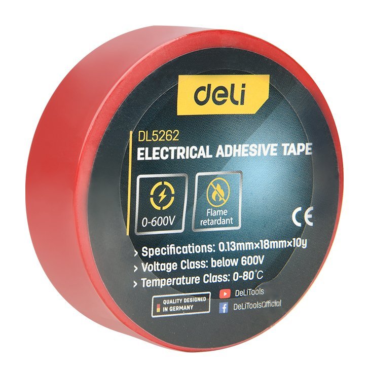 DELI μονωτική ταινία υψηλής αντοχής DL5262, 18mm x 9.15m, κόκκινη