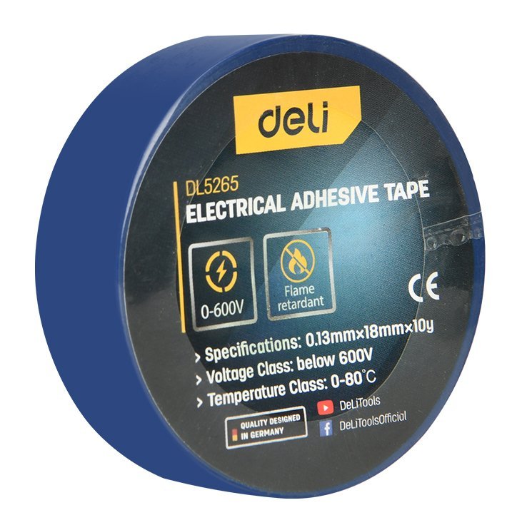 DELI μονωτική ταινία υψηλής αντοχής DL5265, 18mm x 9.15m, μπλε