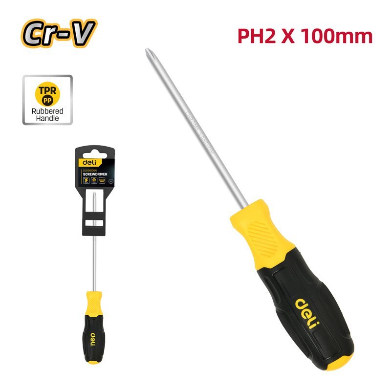 DELI κατσαβίδι σταυρωτό DL636100N με αντιολισθητική λαβή, μαγνητικό, PH2x100mm - Image 3