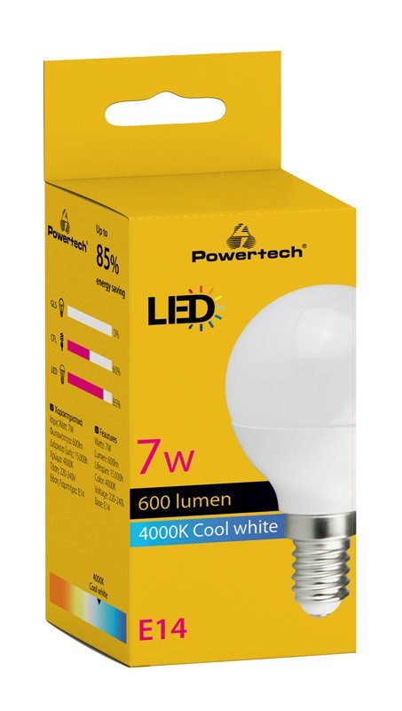 POWERTECH LED λάμπα mini globe E14-010, 7W, 4000K, E14, 600lm - Image 3