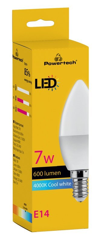 POWERTECH LED λάμπα candle E14-011, 7W, 4000K, E14, 600lm - Image 3