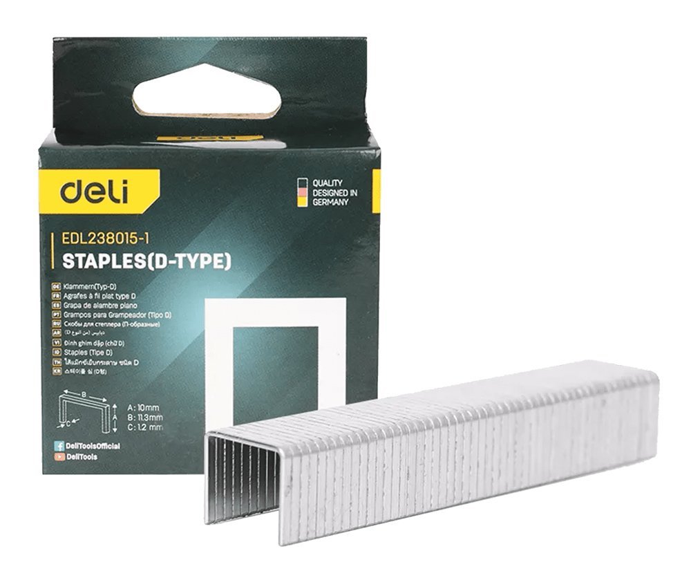 DELI συνδετήρες σχήματος Π EDL238015-1 για καρφωτικό, 1.2x10x11.3mm, 1000τμχ