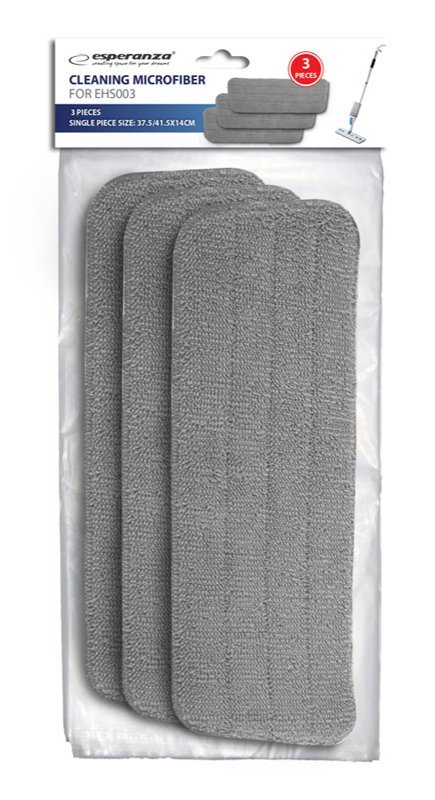 ESPERANZA ανταλλακτικά πανιά μικροϊνών παρκετέζας EHS003SP3, 41.5x14cm, γκρι, 3τμχ - Image 3