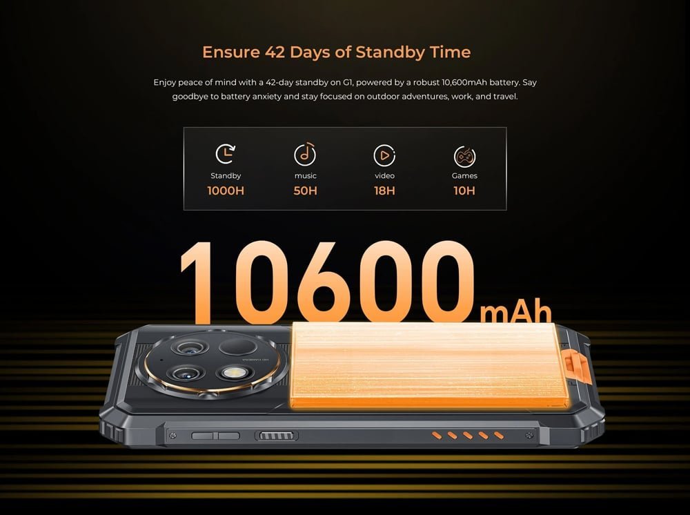 OUKITEL smartphone G1, 6.52", 6/256GB, 10600mAh, IP68/IP69K/MIL-STD-810H, μαύρο - Image 5