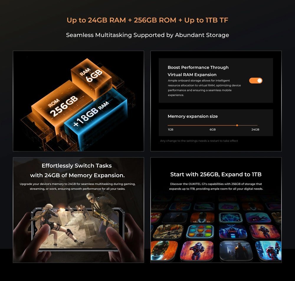 OUKITEL smartphone G1, 6.52", 6/256GB, 10600mAh, IP68/IP69K/MIL-STD-810H, μαύρο - Image 6