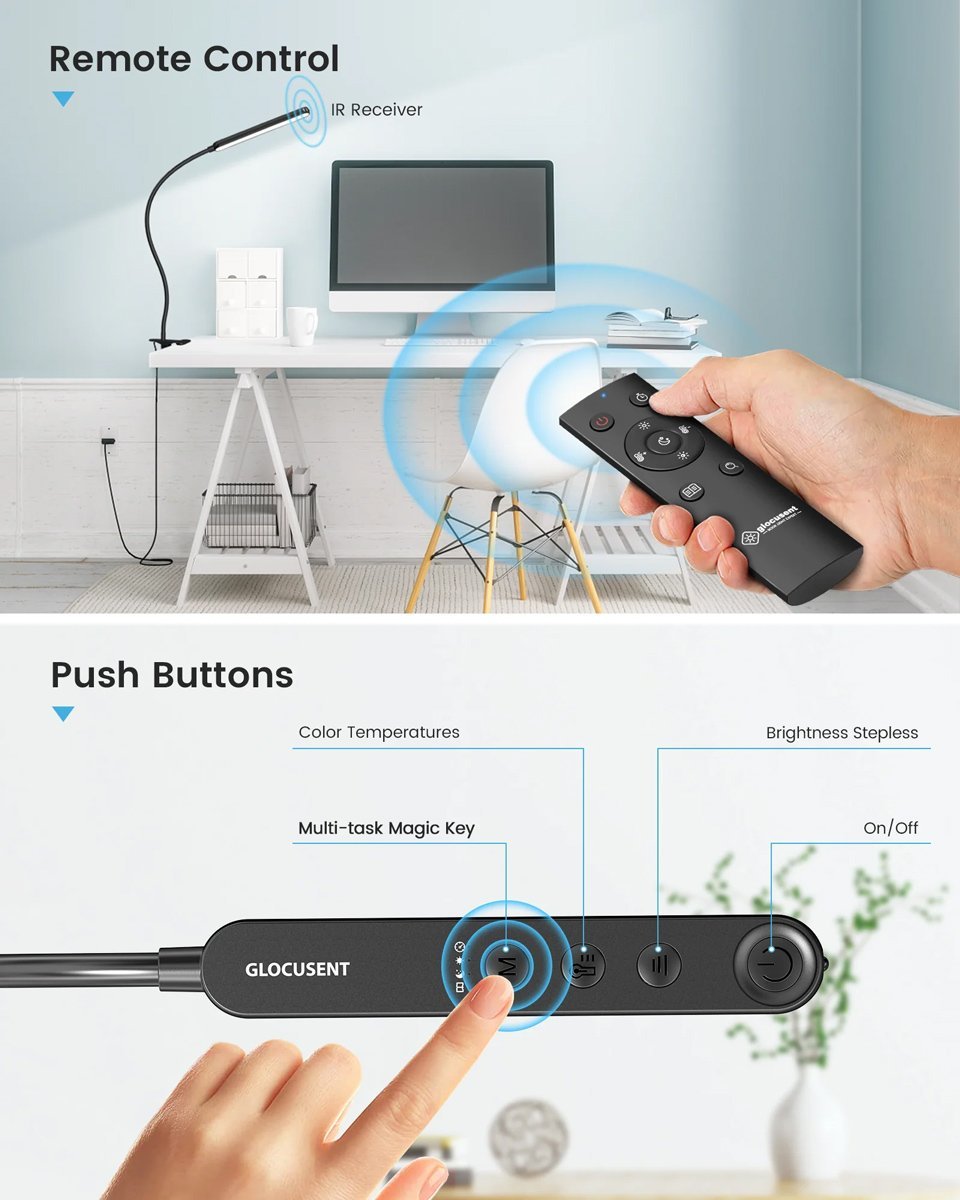 GLOCUSENT φωτιστικό γραφείου GLCSNTA1901 με κλιπ, τηλεχειριστήριο, έως 220lm, μαύρο - Image 5