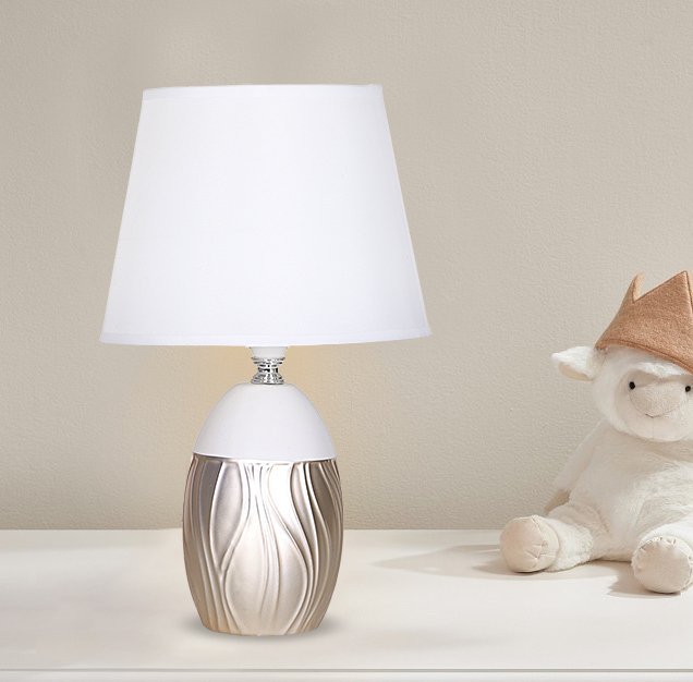 POWERTECH επιτραπέζιο φωτιστικό HLL-0137, E27 κεραμική βάση, λευκό/χρυσό - Image 2