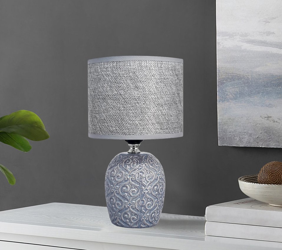 POWERTECH επιτραπέζιο φωτιστικό HLL-0138, E27, κεραμική βάση, γκρι - Image 2