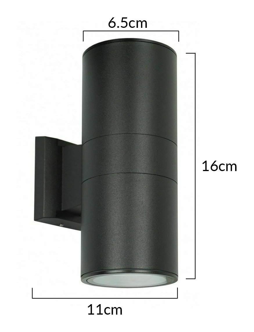 fotistiko toichoy gia 2x GU10 lampes, metalliko, IP65, mayro A Mayro