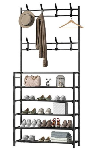 Παπουτσοθήκη HUH-0126 με 5 ράφια & κρεμάστρα, 80x25x171cm, μαύρη - Image 3