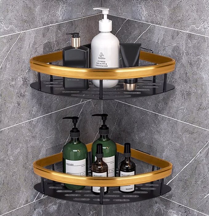 HOME USE γωνιακό ράφι τοίχου HUH-0157, αλουμινίου, 28x5.5x21cm, χρυσό - Image 2