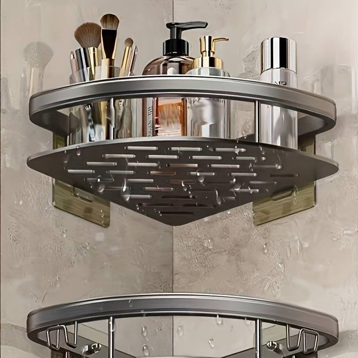 HOME USE γωνιακό ράφι τοίχου HUH-0158, αλουμινίου, 28x5.5x21cm, ασημί - Image 3