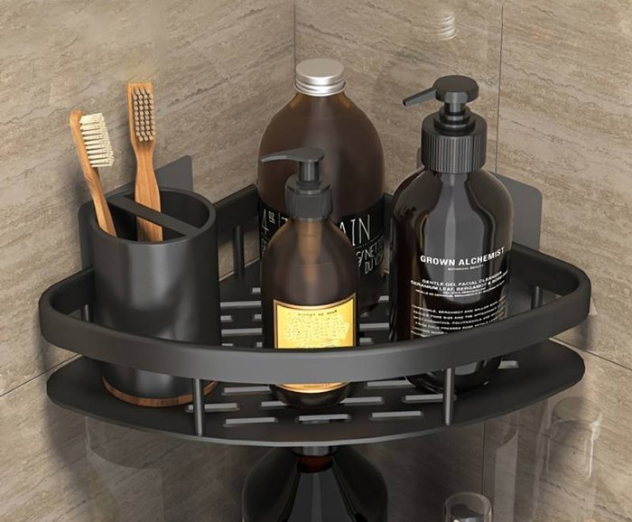 HOME USE γωνιακό ράφι τοίχου HUH-0159, αλουμινίου, 28x5.5x21cm, μαύρο - Image 2