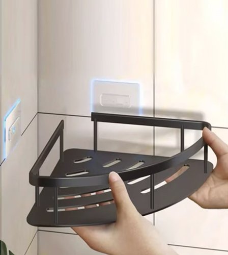 HOME USE γωνιακό ράφι τοίχου HUH-0159, αλουμινίου, 28x5.5x21cm, μαύρο - Image 3