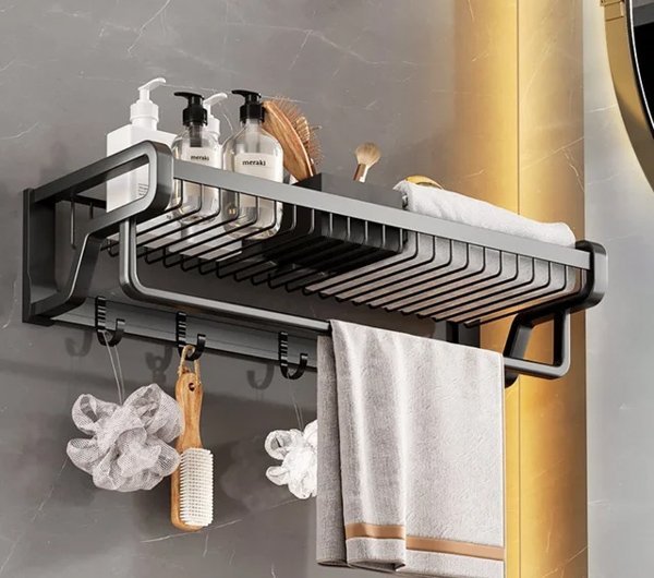 HOME USE κρεμάστρα με ράφι HUH-0164, μεταλλική 57x22x13cm, μαύρη - Image 2