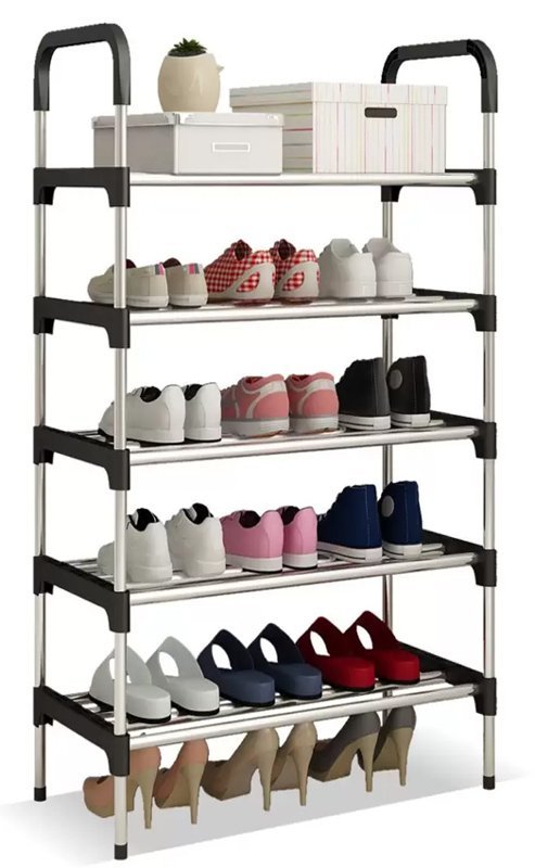 HOME USE παπουτσοθήκη HUH-0181, 5 ράφια, 60x30x95cm, μαύρη-ασημί - Image 2