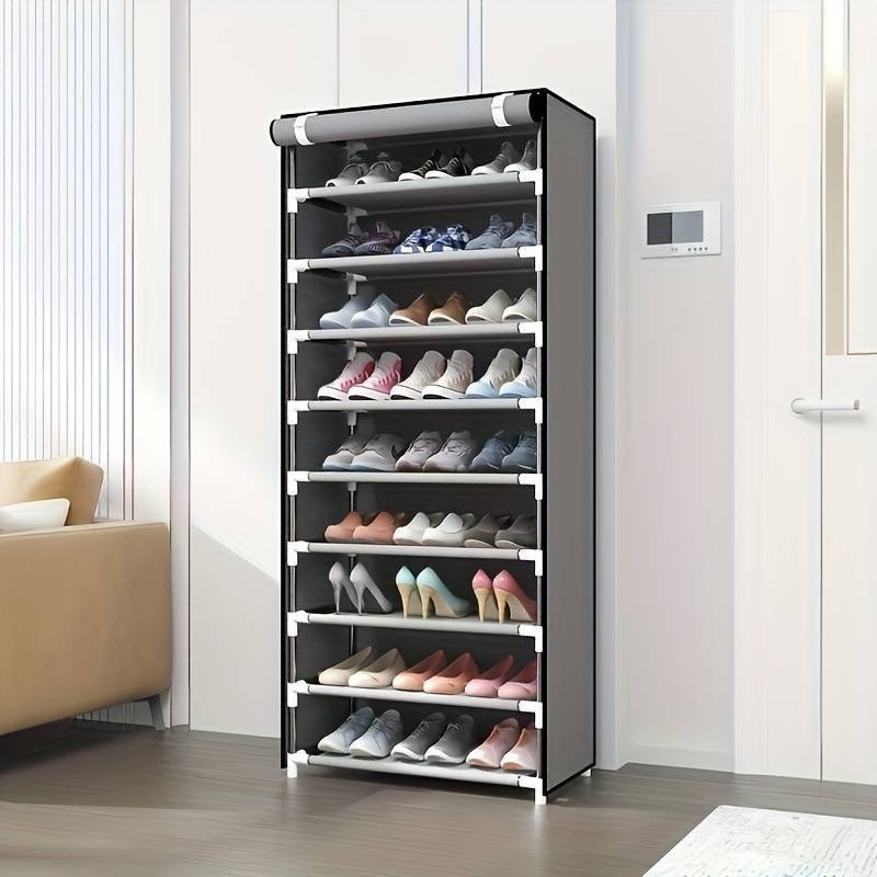 HOME USE υφασμάτινη παπουτσοθήκη με 9 ράφια, 57x28x160cm, γκρι - Image 2