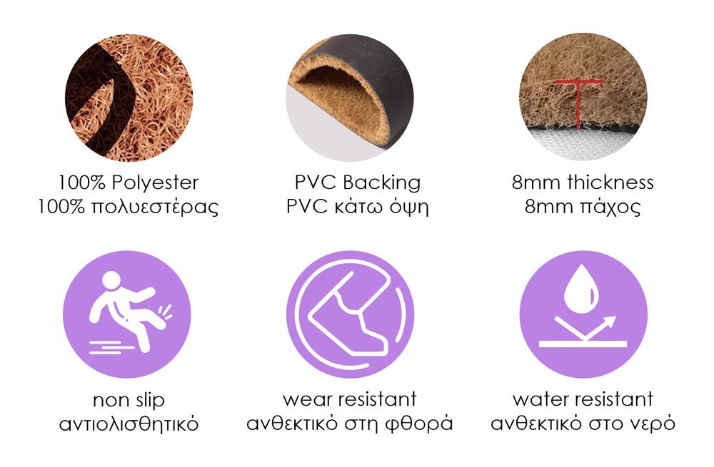 HOME USE πατάκι εισόδου HUH-0204, αντιολισθητικό, 60x40cm, 8mm πάχος, καφέ - Image 3