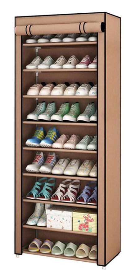 HOME USE υφασμάτινη παπουτσοθήκη HUH-0221 με 9 ράφια, 57x28x160cm, καφέ