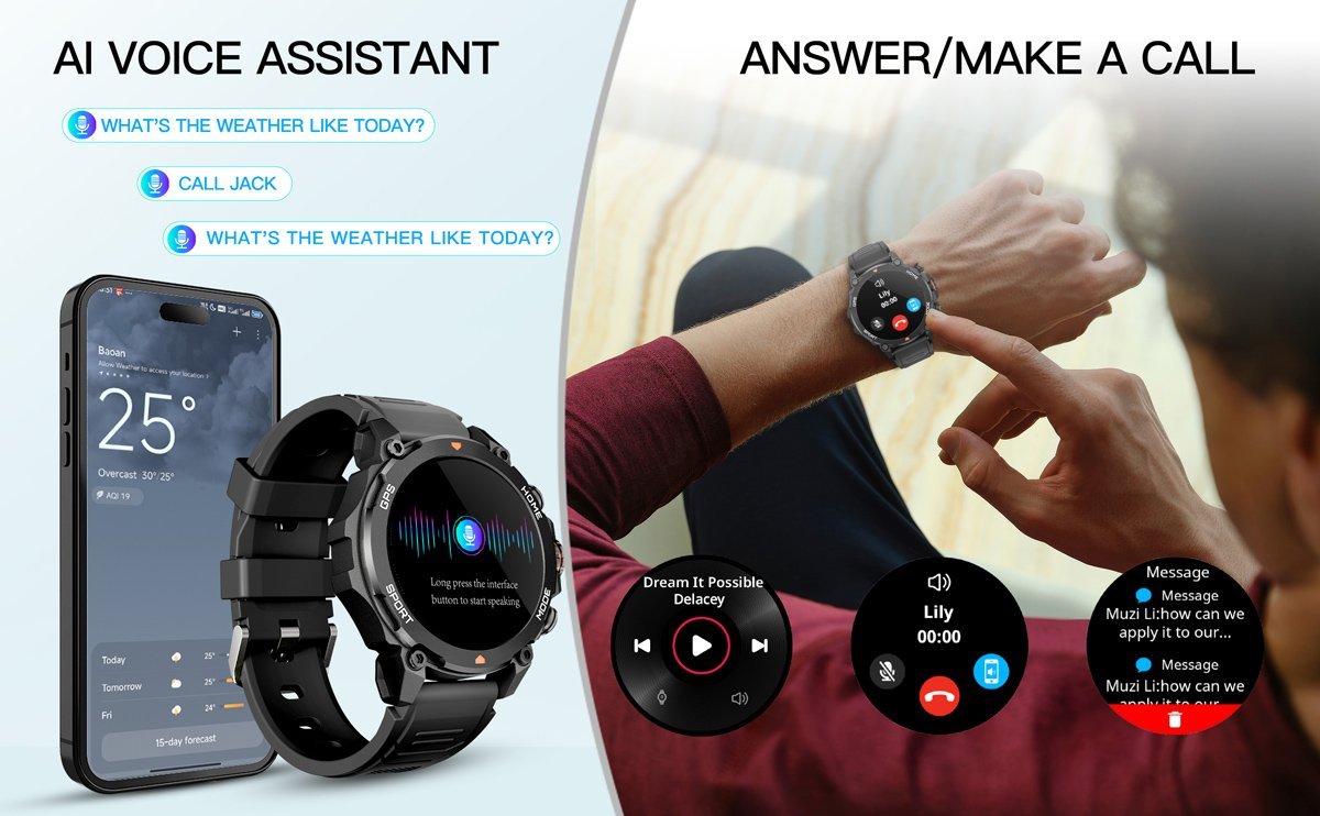 INTIME smartwatch G6 με 2x λουράκια, heart rate, 1.43" AMOLED, GPS, 5ATM, titanium black - Image 5