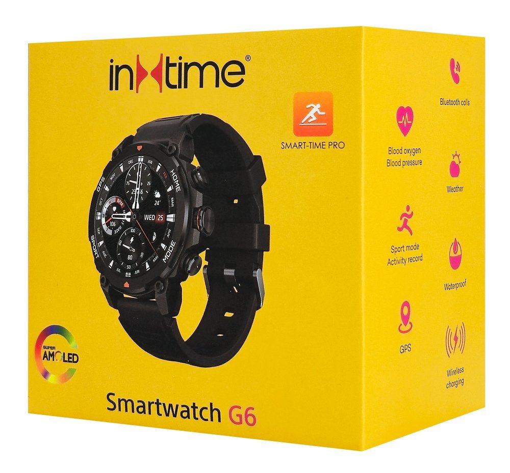 INTIME smartwatch G6 με 2x λουράκια, heart rate, 1.43" AMOLED, GPS, 5ATM, titanium black - Image 6