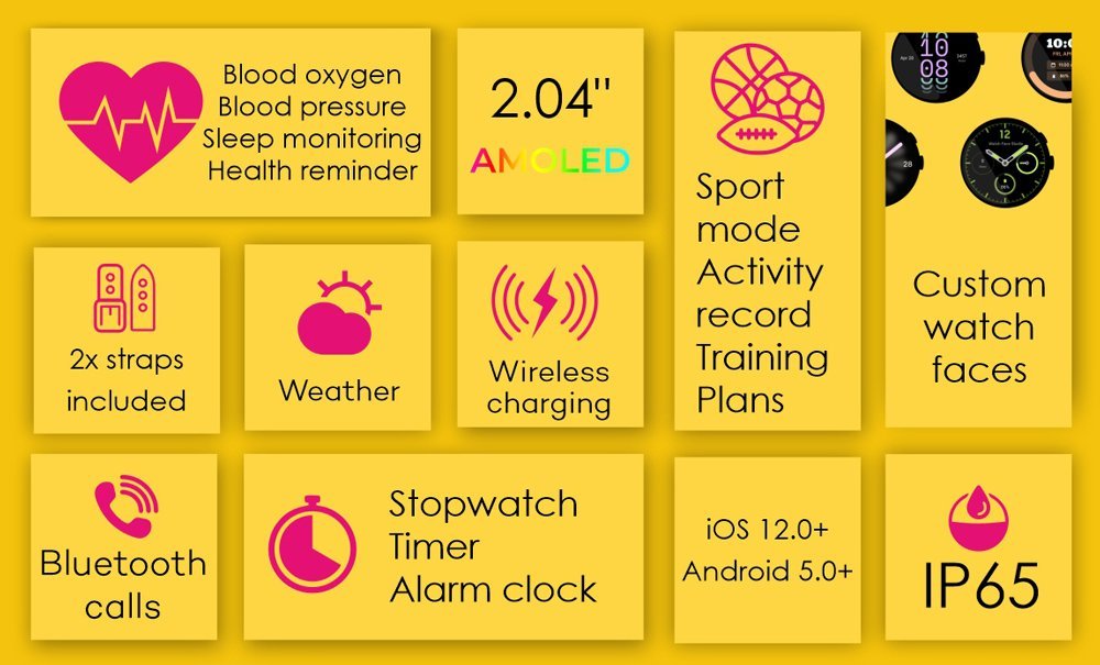 INTIME smartwatch A10 Pro με 2x λουράκια, heart rate, 2.04" AMOLED, IP65, μαύρο - Image 2