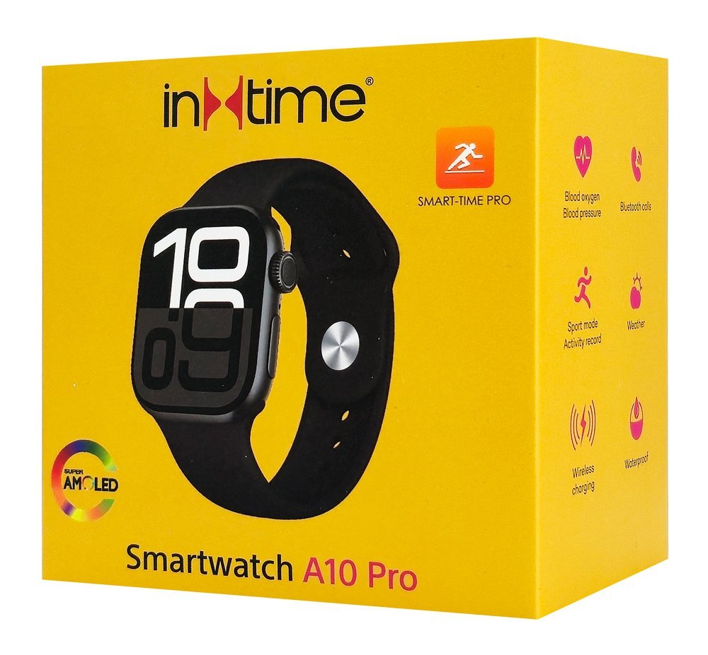INTIME smartwatch A10 Pro με 2x λουράκια, heart rate, 2.04" AMOLED, IP65, μαύρο - Image 6