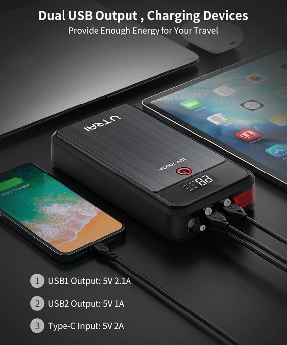 UTRAI εκκινητής μπαταρίας αυτοκινήτου star Air με φακό, 12V/1000A, 13000mah - Image 5